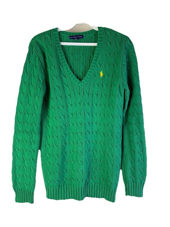 Ralph Lauren Sweaters - Vintage 90s Ralph Lauren Cable Knit Fisherman V Neck Sweater